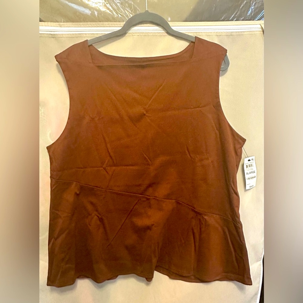 NWT Alfani Brown Sleeveless Square Neckline Top
